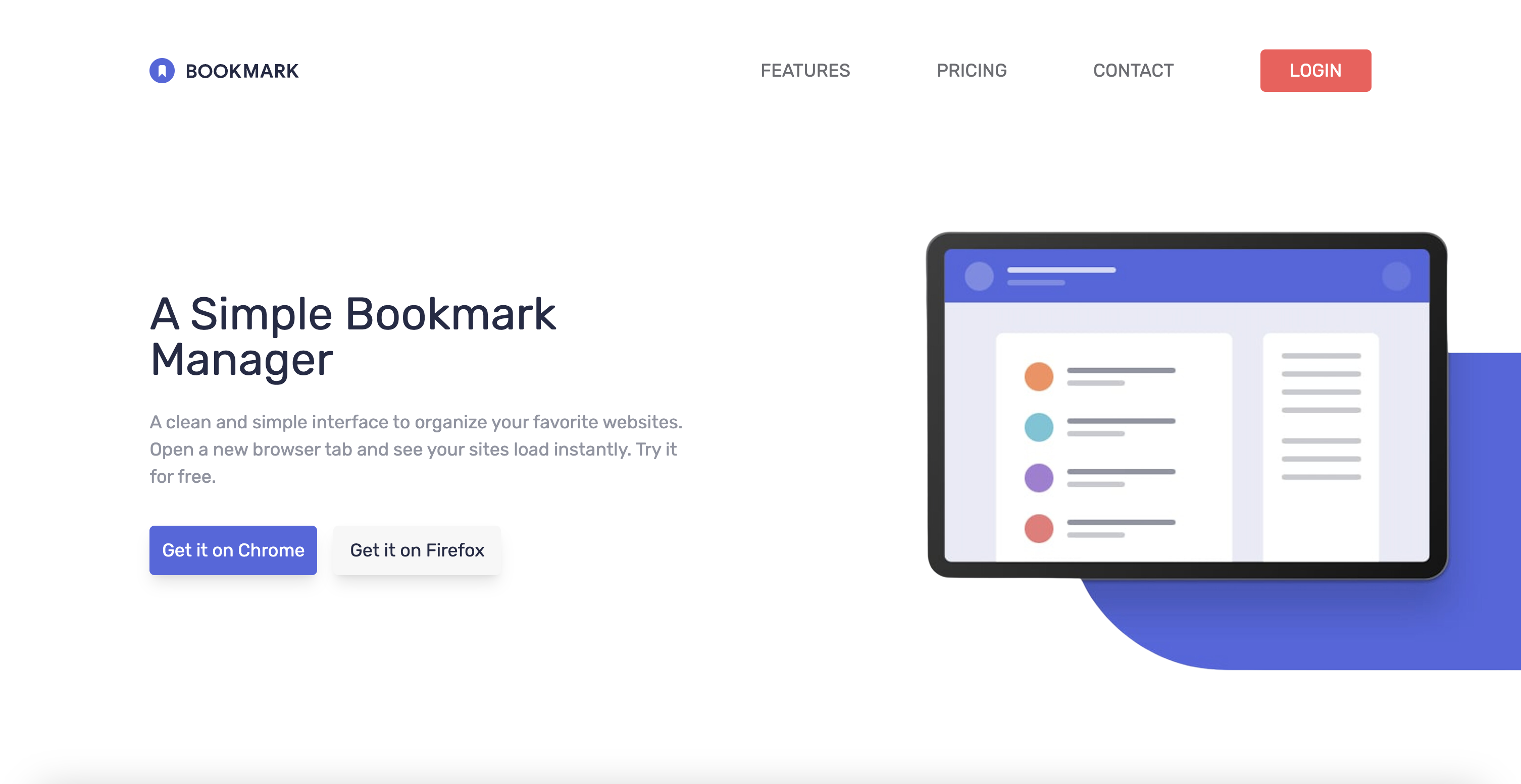 Bookmark Landing Page Screenshot