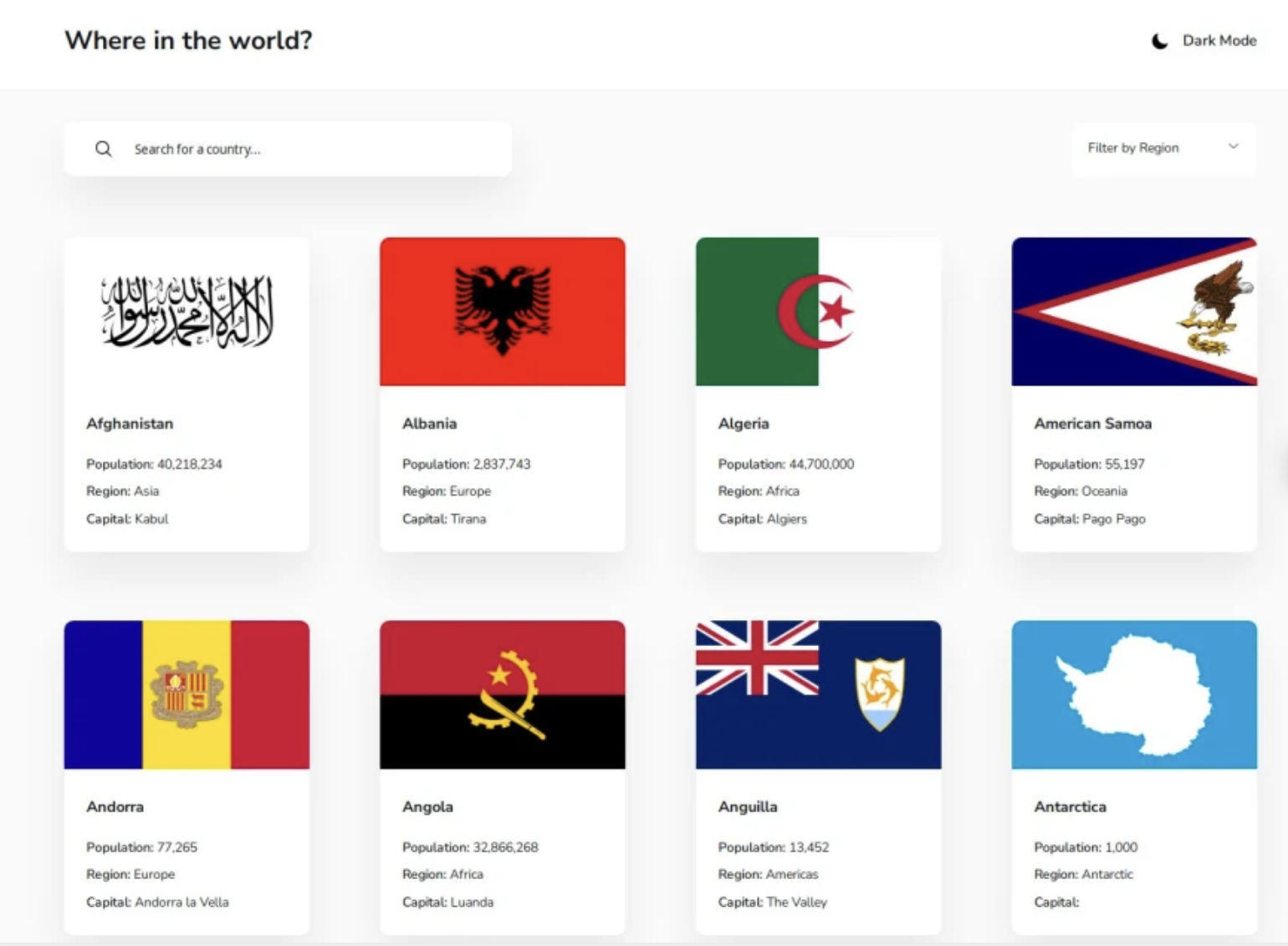 REST Countries API Client Screenshot